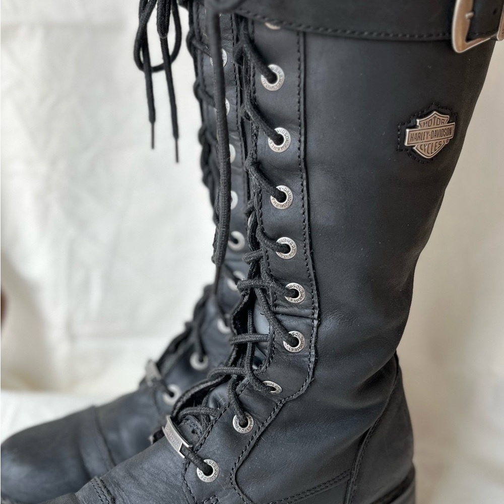 Harley Davidson Tall Leather Lace Up Boots Size 8 1/2 - Picture 3 of 8